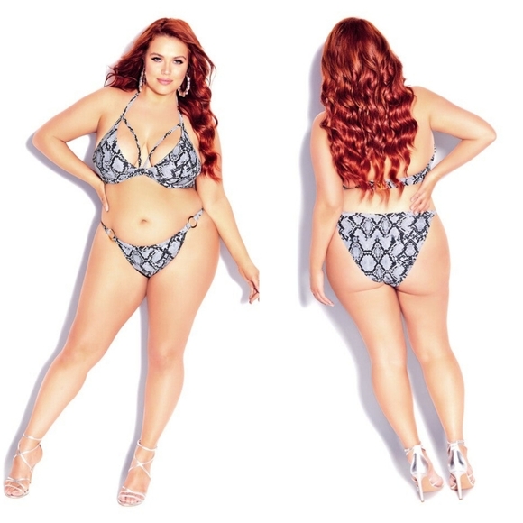 NWT CCX City Chic Greta Snakeskin Print Bikini Top Black Gray 14 - Picture 2 of 10